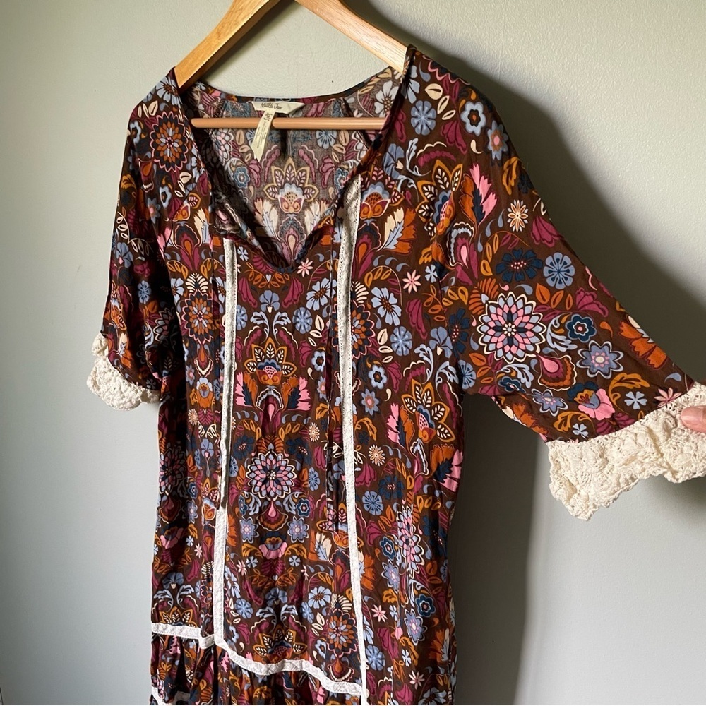 Matilda Jane Brown and Cream Floral Mini Dress Size Medium - Picture 6 of 11